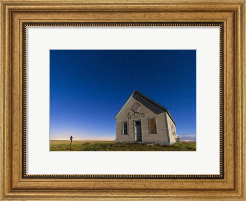 Framed 1909 Liberty School on the Canadian Prarie in moonlight with Big Dipper Print