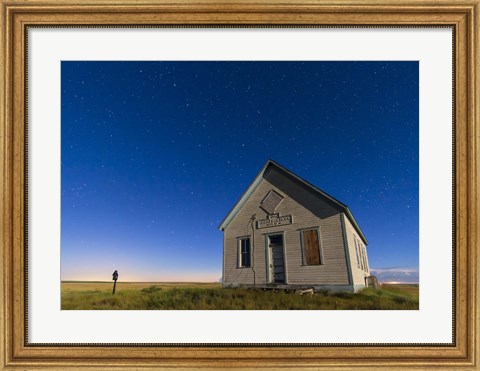Framed 1909 Liberty School on the Canadian Prarie in moonlight with Big Dipper Print