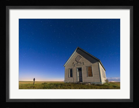 Framed 1909 Liberty School on the Canadian Prarie in moonlight with Big Dipper Print