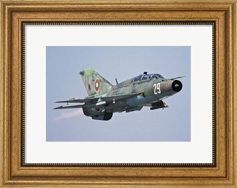 Framed Bulgarian Air Force MiG-21UM in flight over Bulgaria Print