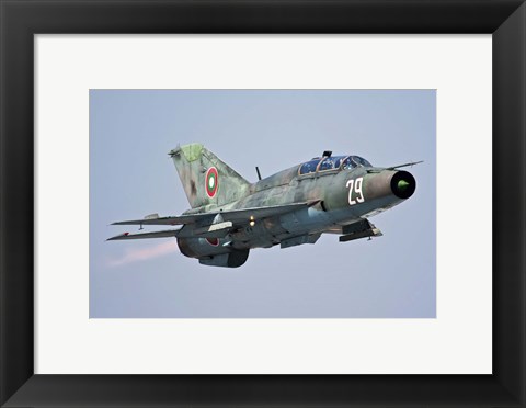 Framed Bulgarian Air Force MiG-21UM in flight over Bulgaria Print