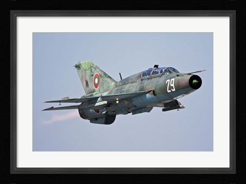 Framed Bulgarian Air Force MiG-21UM in flight over Bulgaria Print