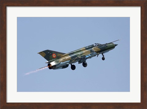 Framed Romanian Air Force MiG-21 Lancer with afterburner, Romania Print