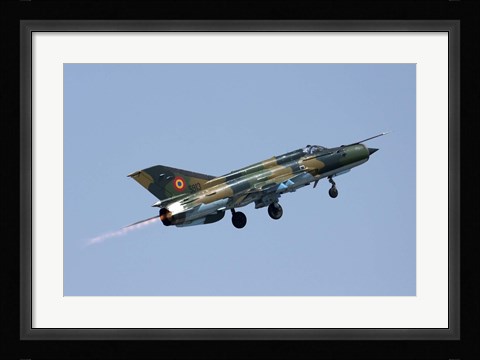 Framed Romanian Air Force MiG-21 Lancer with afterburner, Romania Print