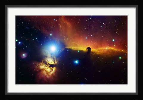 Framed Alnitak region in Orion with Flame Nebula (NGC 2024), and Horsehead Nebula Print