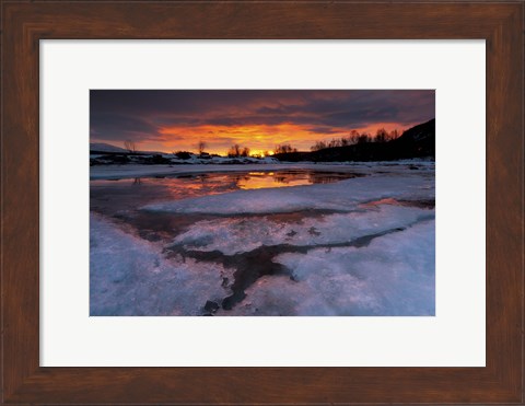 Framed fiery sunrise over Lavangsfjord, Troms, Norway Print
