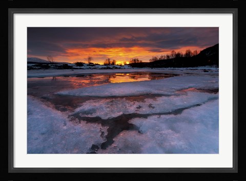 Framed fiery sunrise over Lavangsfjord, Troms, Norway Print