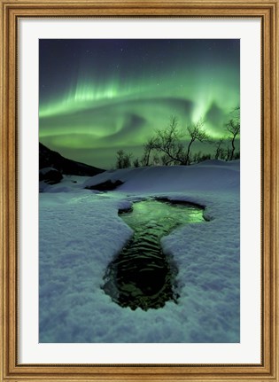 Framed Aurora Borealis over a frozen river, Norway Print