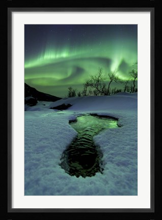 Framed Aurora Borealis over a frozen river, Norway Print