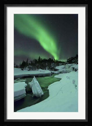 Framed Aurora Borealis over a frozen Tennevik River, Troms, Norway Print