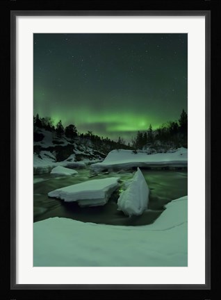 Framed Aurora Borealis, Tennevik River, Troms, Norway Print