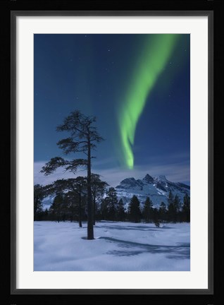 Framed Moonlight and aurora over Nova Mountain Wilderness, Norway Print