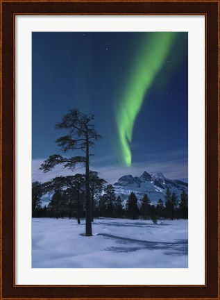 Framed Moonlight and aurora over Nova Mountain Wilderness, Norway Print