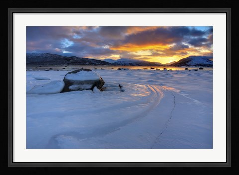 Framed winter sunset over Tjeldsundet at Evenskjer, Troms County, Norway Print
