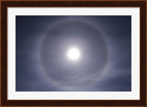 Framed Halo around full moon taken near Gleichen, Alberta, Canada Print