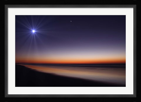 Framed Moon and Venus at twilight from the beach of Pinamar, Argentina Print