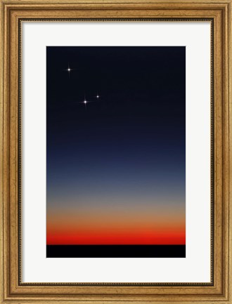 Framed Venus, Mercury and Mars above the glowing horizon at dawn Print