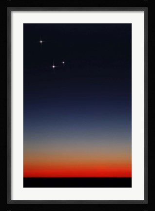 Framed Venus, Mercury and Mars above the glowing horizon at dawn Print