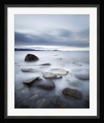 Framed Long exposure scene of rocks in Vaagsfjorden fjord, Norway Print