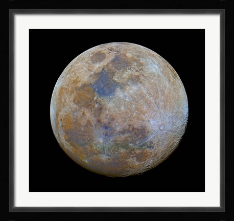 Framed almost full Moon in color Print