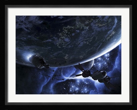 Framed Vulture ships hunt down and dismantle derelict spacecraft Print