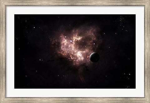 Framed emission nebula is viewed from nearby an inhabited system Print