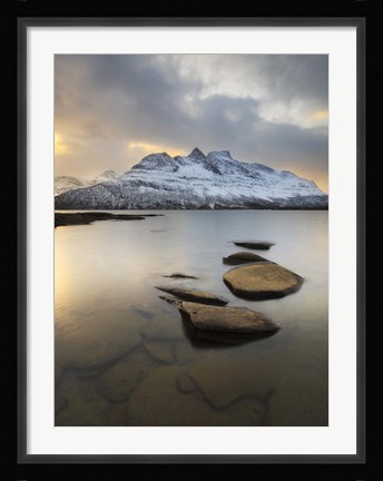 Framed Novatinden Mountain and Skoddeberg Lake in Troms County, Norway Print