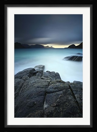 Framed long exposure scene at Haukland Beach in Lofoten, Norway Print
