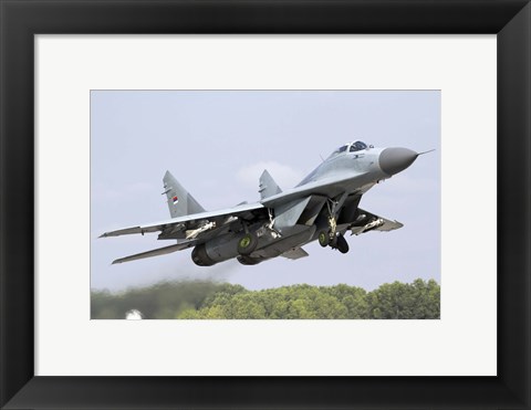 Framed Serbian Air Force MiG-29 departing with two AA-8 Aphid missiles Print