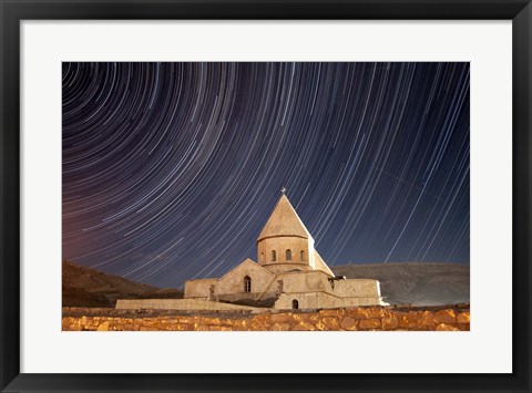 Framed Star trails above Saint Thaddeus Monastery, Iran Print