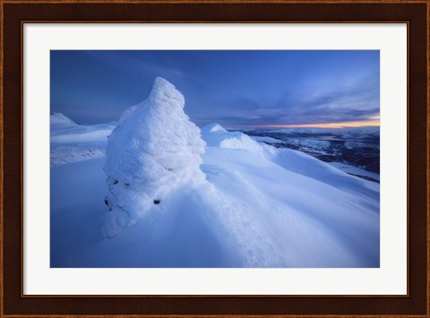 Framed Sunset on the summit Toviktinden Mountain, Norway Print