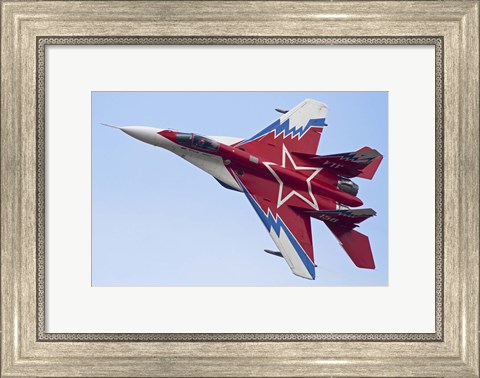 Framed Top view of a Russian MiG-29OVT aerobatic aircraft Print