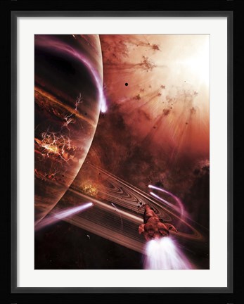 Framed Starships hone their skills in a virtual battlefield Print