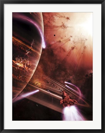 Framed Starships hone their skills in a virtual battlefield Print