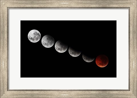 Framed composite showing different stages of the 2010 solstice total moon eclipse Print