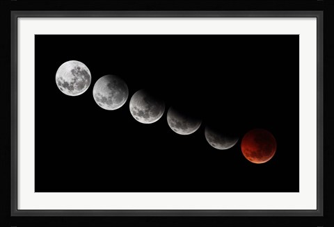 Framed composite showing different stages of the 2010 solstice total moon eclipse Print