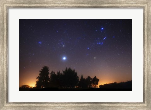 Framed Pleiades, Taurus and Orion with Jupiter over Doyle, Argentina Print