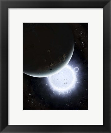 Framed tiny moon Rakka Ume travels into the shadow of the planet Tenjin Print