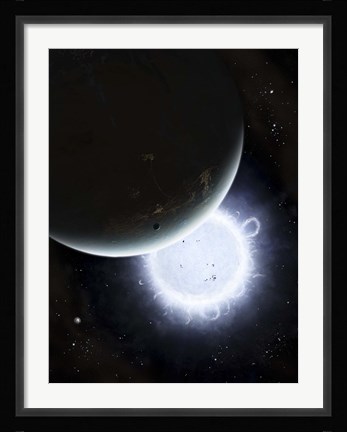 Framed tiny moon Rakka Ume travels into the shadow of the planet Tenjin Print