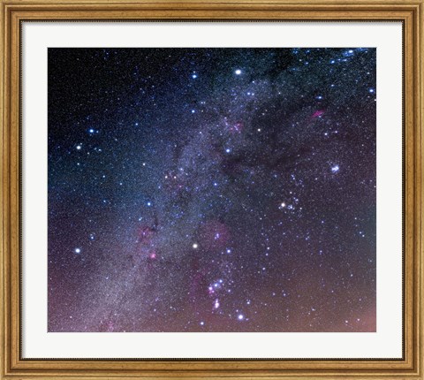 Framed Winter sky panorama with various deep sky objects Print