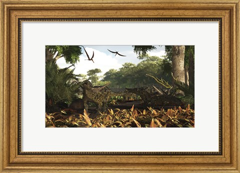 Framed group of Ankylosaurid dinosaurs from the early Cretaceous Print