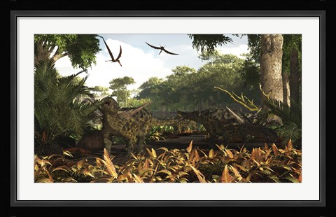 Framed group of Ankylosaurid dinosaurs from the early Cretaceous Print
