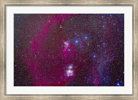Framed Orion Nebula, Belt of Orion, Sword of Orion and nebulosity Print