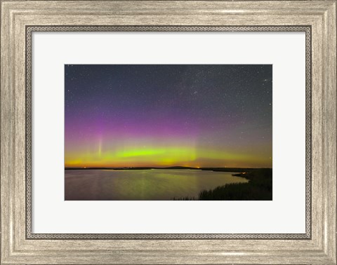 Framed faint aurora over Crawling Lake reservoir, Bassano, Alberta, Canada Print