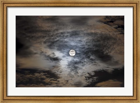 Framed Full moon in clouds Print