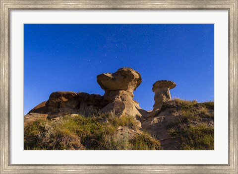 Framed Starry sky above hoodoo formations at Dinosaur Provincial Park, Canada Print