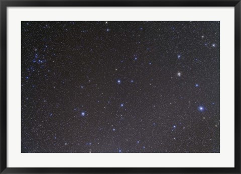 Framed constellation of Leo and the Coma Star Cluster in Coma Berenices Print