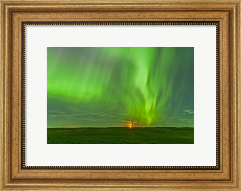 Framed northern lights as seen from the Wintering Hills Wind Farm, Alberta, Canada Print
