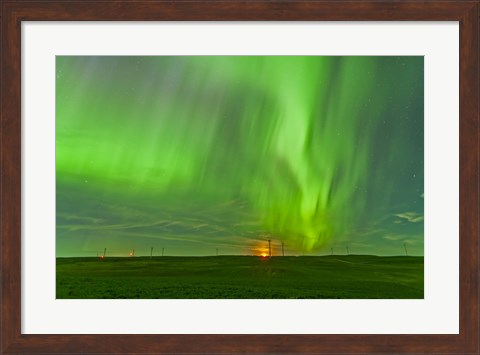 Framed northern lights as seen from the Wintering Hills Wind Farm, Alberta, Canada Print