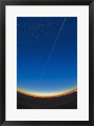 Framed Trail of the International Space Station coming out of the western twilight Print